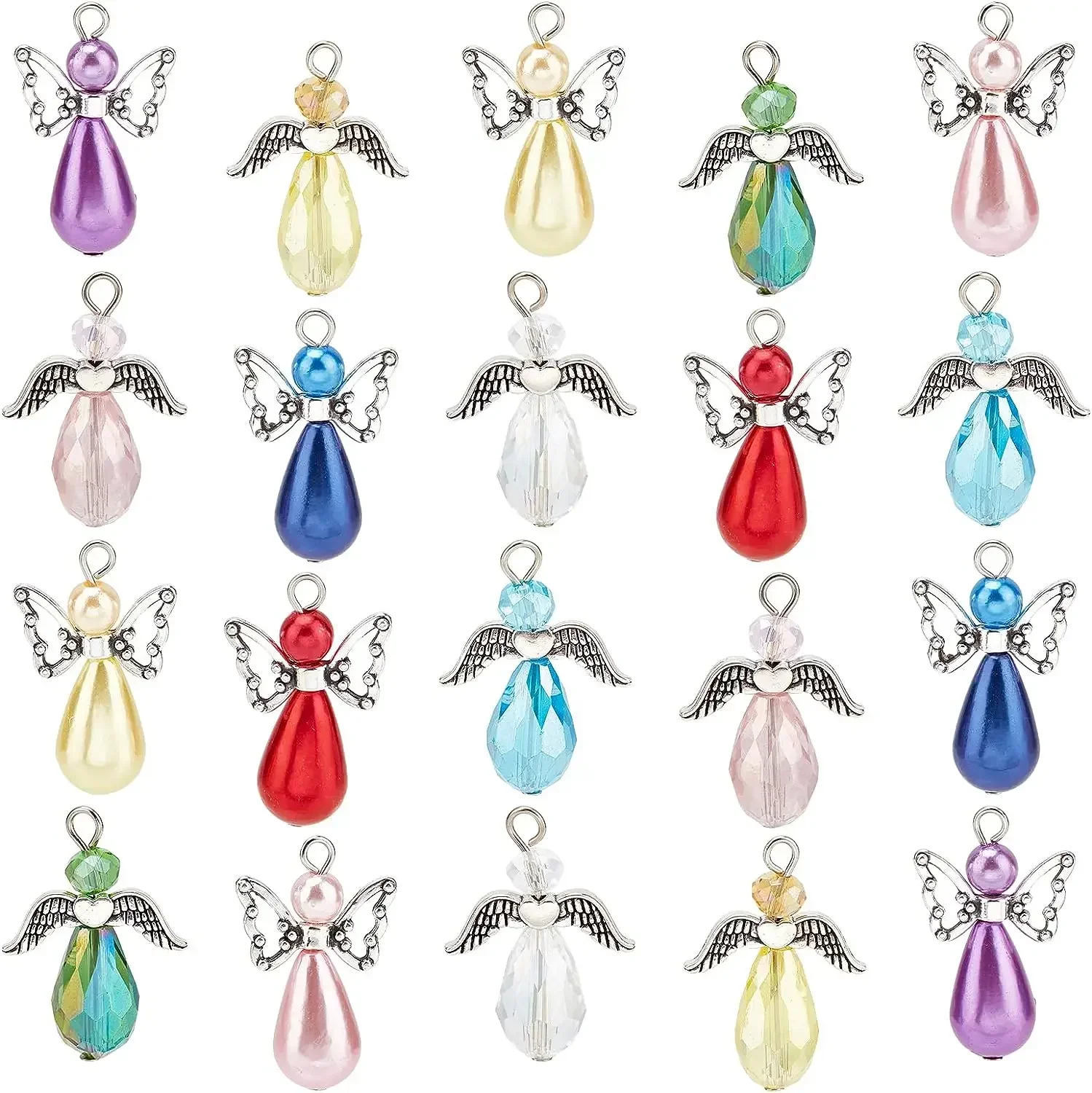 30Pc Christmas Angel Charms Bulk Angels Charm Wing Colorful Pearl Beads Easter Charms for Jewelry Making Charm Necklace Earrings