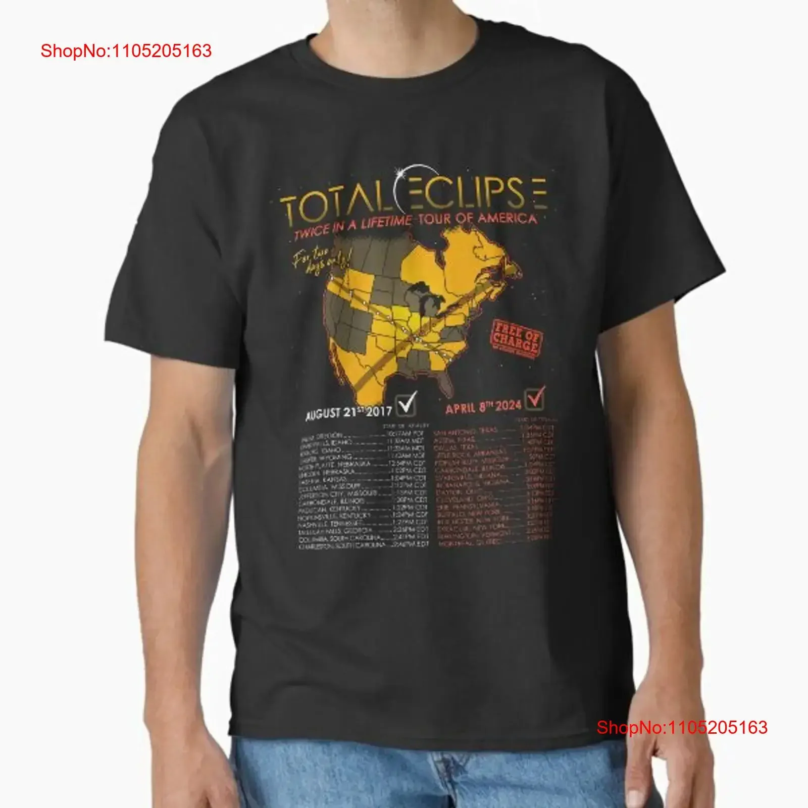 Total Solar Eclipse 2024 Twice In A Lifetime T Shirt Made US AUS Size S 2XL vintage Washed Unisex Stretched streetwear