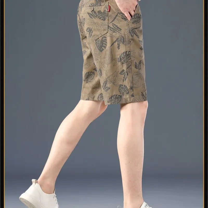 BOWEYLUN 夏新メンズ花柄カジュアルショーツアウタープリントコットン 5 点パンツ男性用