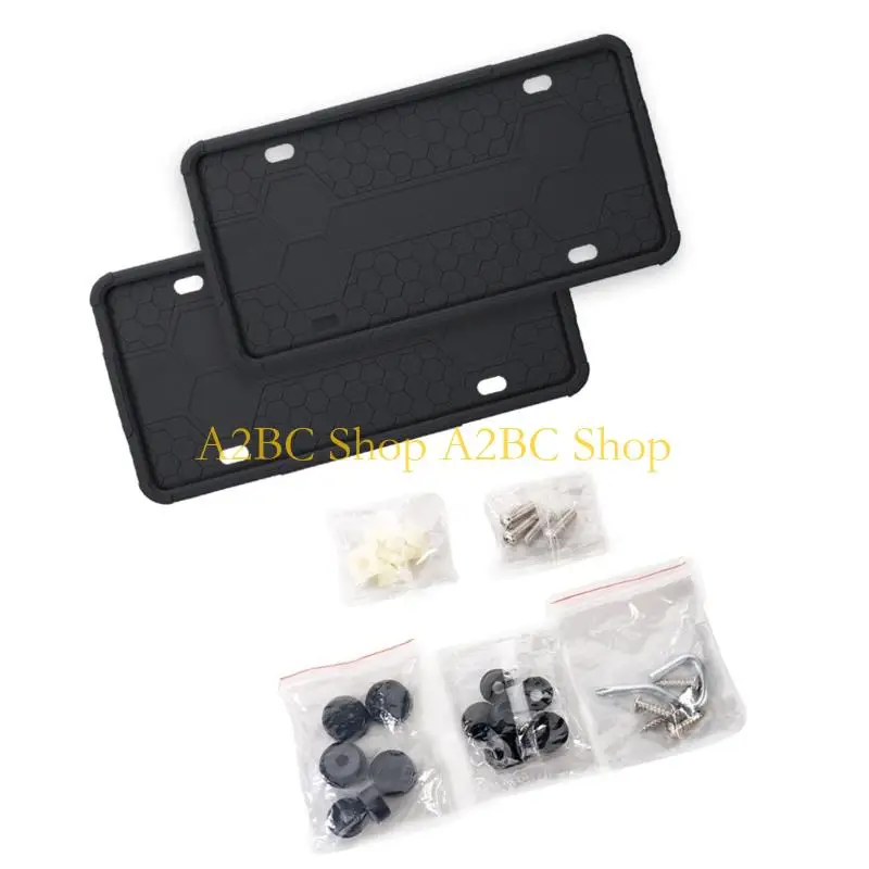 A2BC Weatherproof Rubber License Plate Mounting Bracket Support Set Includes Anti Vibrations Screws Multiple Color Option