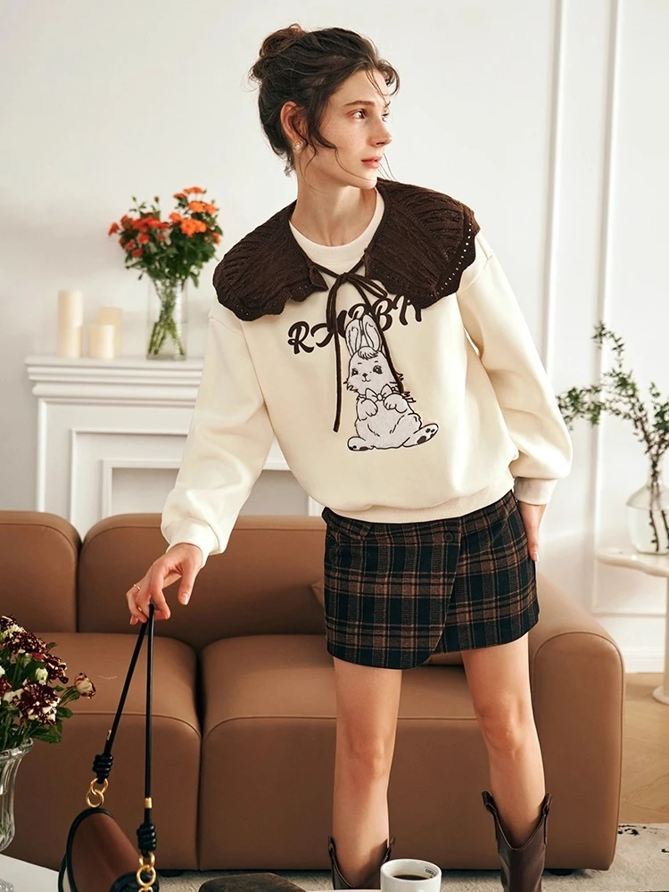 OLrain Women's Sweatshirt 2025 Autumn O-neck Long Sleeve Top Fashion Loose Fit Cute Cartoon Pullovers Female Clothing O23DR85219