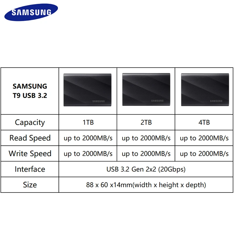 Imagem -02 - Samsung-unidade de Estado Sólido Externo Disco Portátil Pssd para Laptop e Desktop Tipo-c Usb 3.2 Gen2x2 1tb 2tb 4tb t9