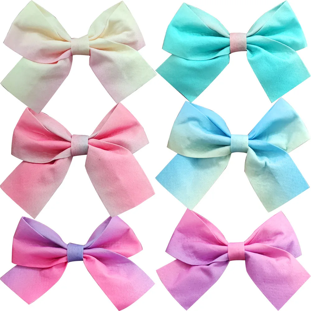 200PCS/LOT Pincer Barrette Fabric Art Bow Tie Hairpins Gradient Color Hair Clip For Girls Pin Tiaras Baby Hair Accessories