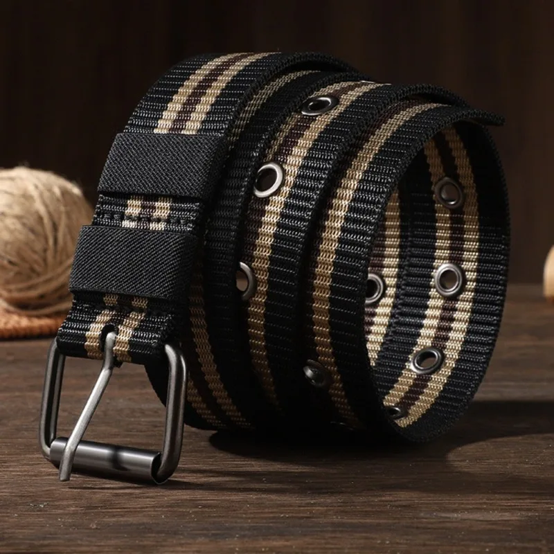 Men's Canvas Buckle Belt Student Youth Casual Outdoor Training Pants Belt Porous Adjustable Waistband Durable Canvas Belt
