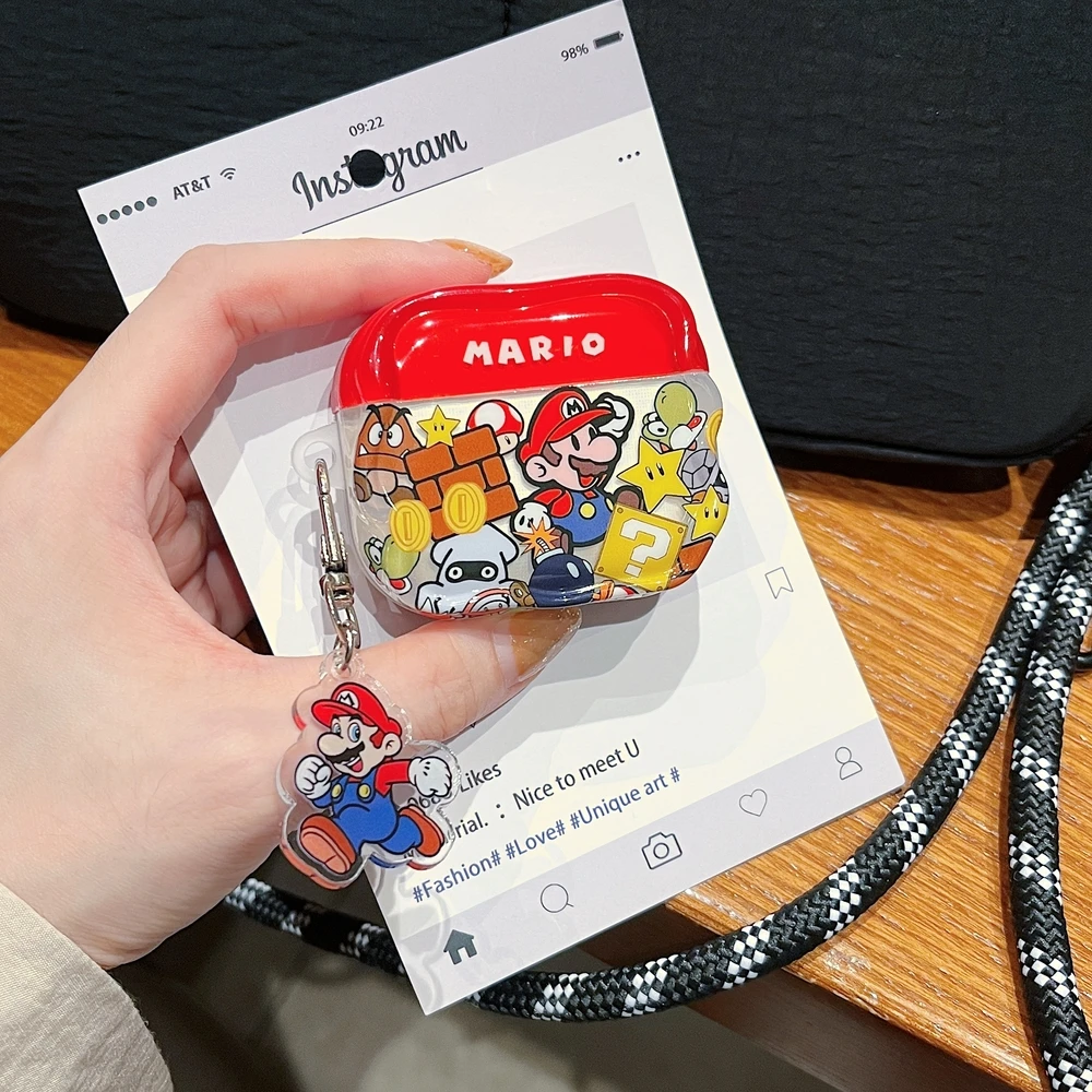 Headphone Case Hard - かわいいカートゥーンデザインの「スーパーマリオブラザーズ」イヤホンケース。AirPods 5、4、2、3、1、Pro 3、2に対応。ワイヤレスBluetoothヘッドセット用、保護ハードカバー。