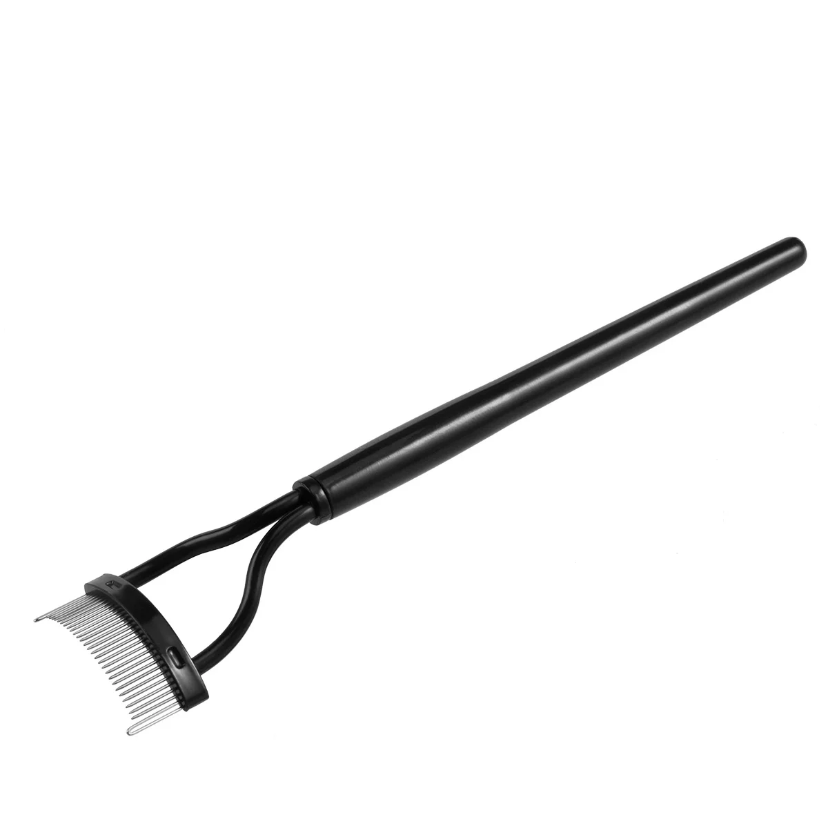 Grzebyk do rzęs ze stalową igłą, zakrzywione metalowe zęby, dopasowany do konturowania oka, naturalny wygląd po nakładaniu tuszu, grzebienek do makijażu rzęs.