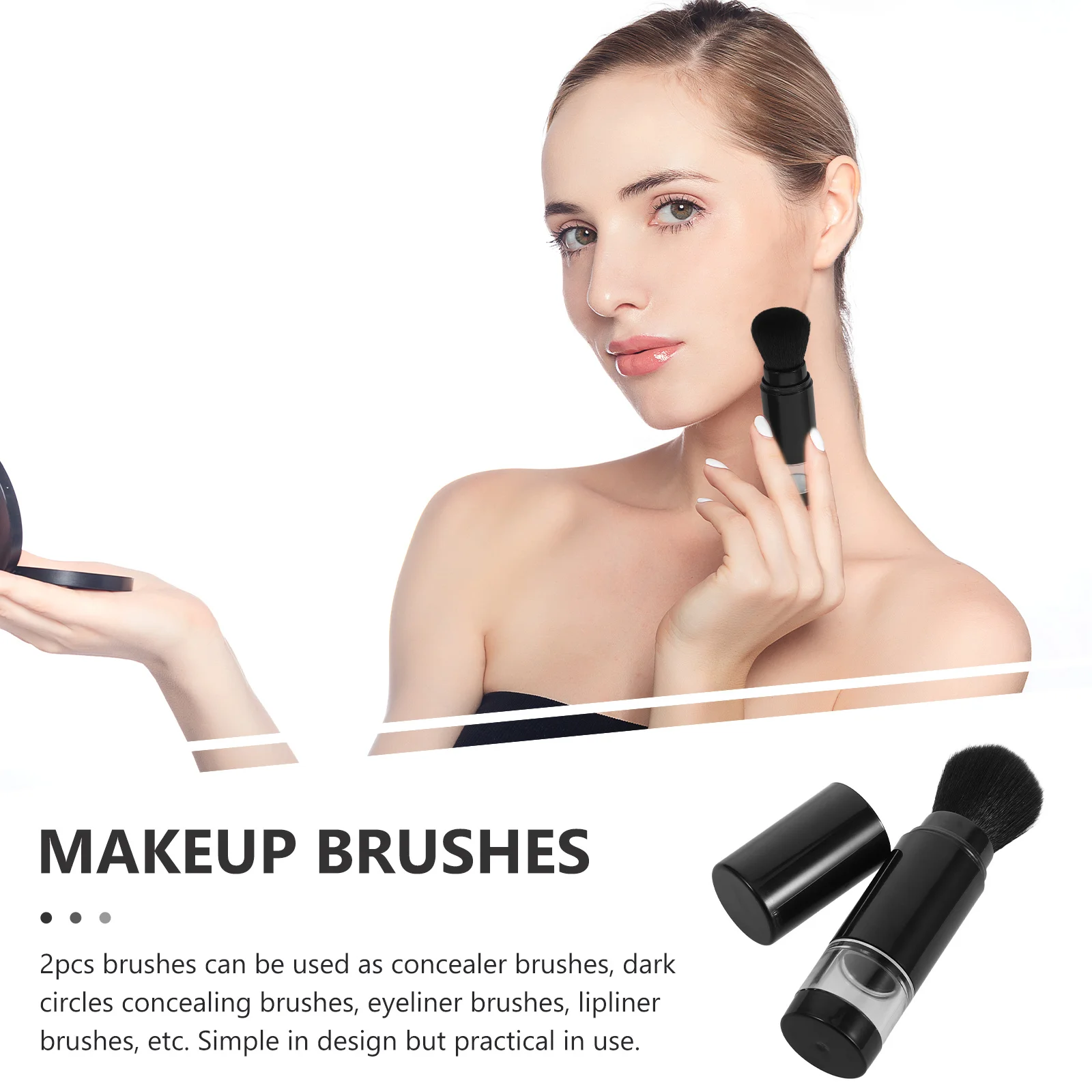 Escova de base retrátil, garrafa recarregável, dispensador de pó portátil preto para blush solto, destaque, contorno facial