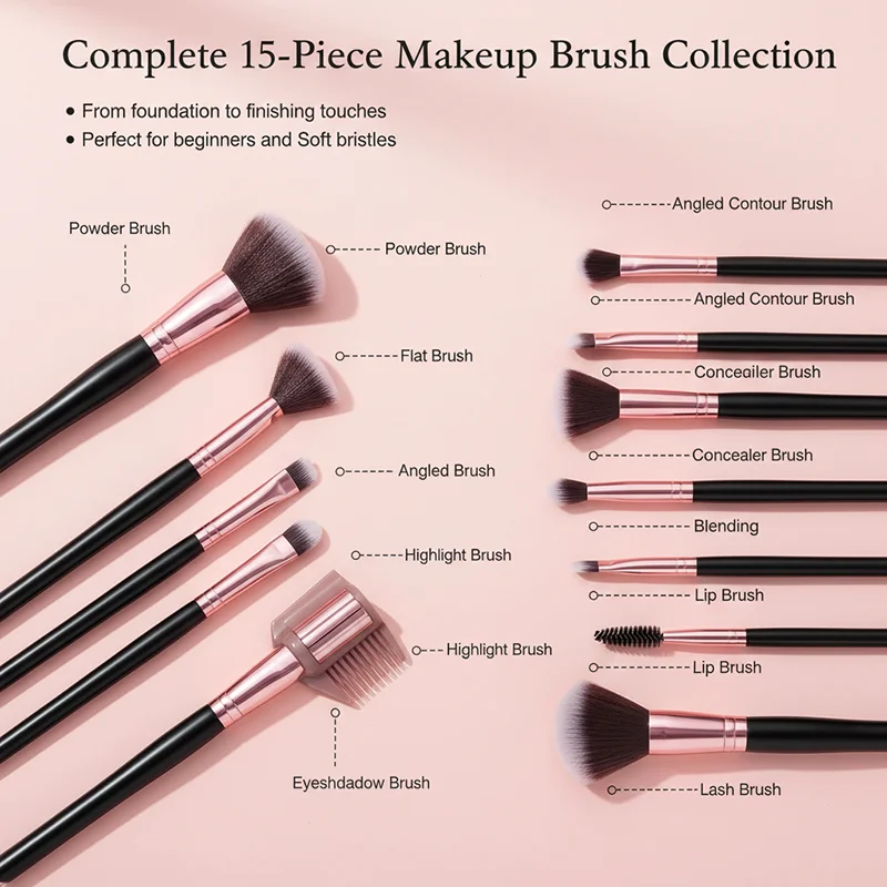 16PCS 전문가용 메이크업 브러쉬 세트 - 아이섀도우 및 파운데이션용 부드럽고 풍성한 브러쉬 프리미엄 가죽 케이스 고급 텍스처 화장품