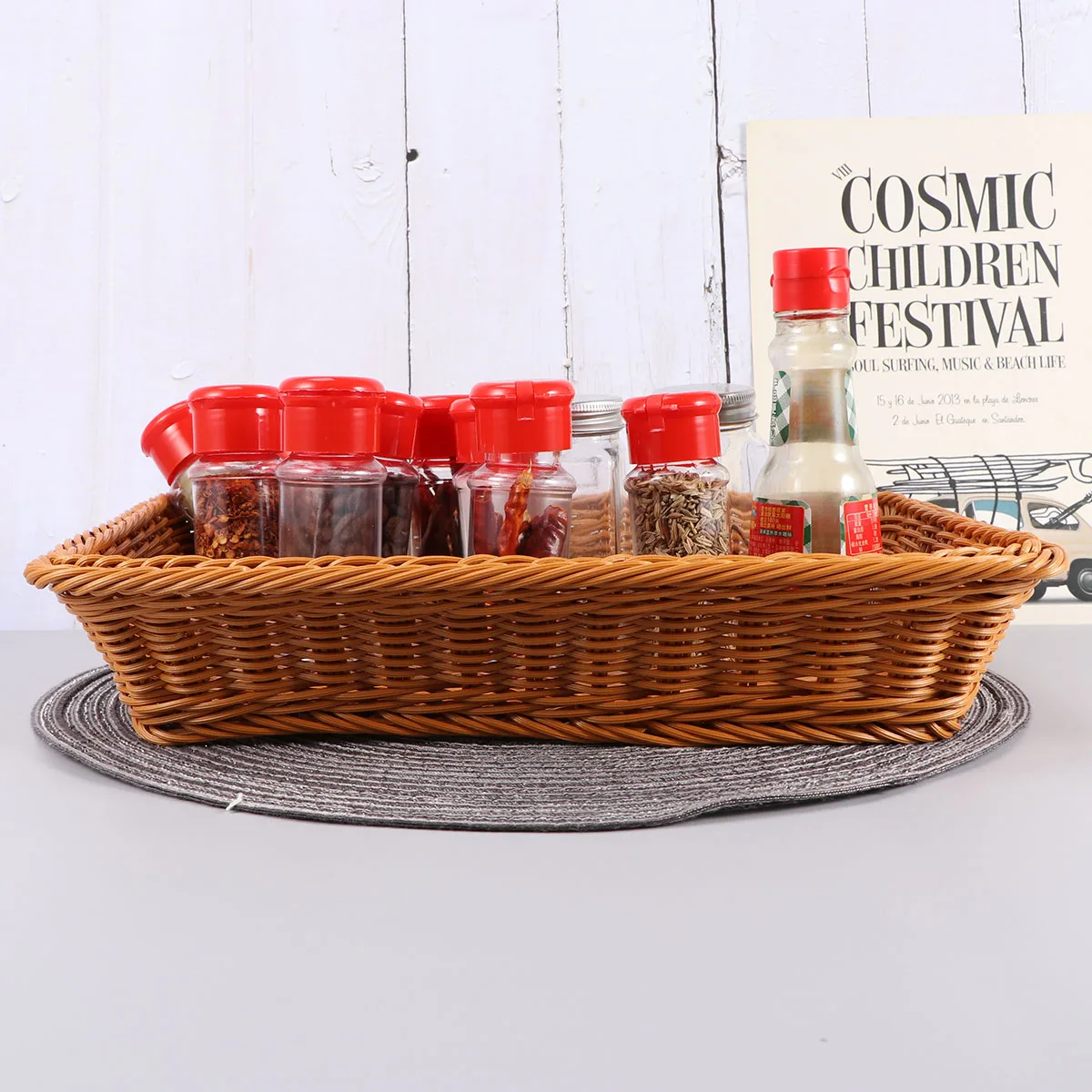 

Wicker Snack Basket Storage Desktop Organizer Footstool Bread Woven Wooden Simulation Rattan