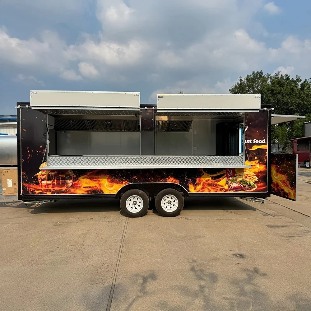 

Fully Equipped Food Truck Mobile Food Trailer with Full Kitchen Equipment Bubble Tea Hot Dog Hamburger Food Vending Mobile Shop