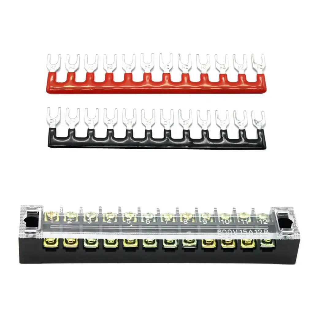 Terminals Block 12 Position Row Screw Covered Strip 600V 25A with 2 Pre Insulated Terminals Barrier Stripe