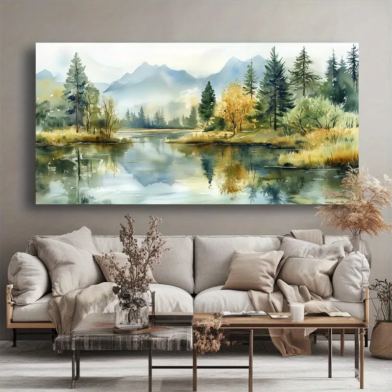 

Canvas Wall Art Mountain Lake Landscape Modern Abstract Painting Frameless Picture Living Room Bedroom Office Home Decoration