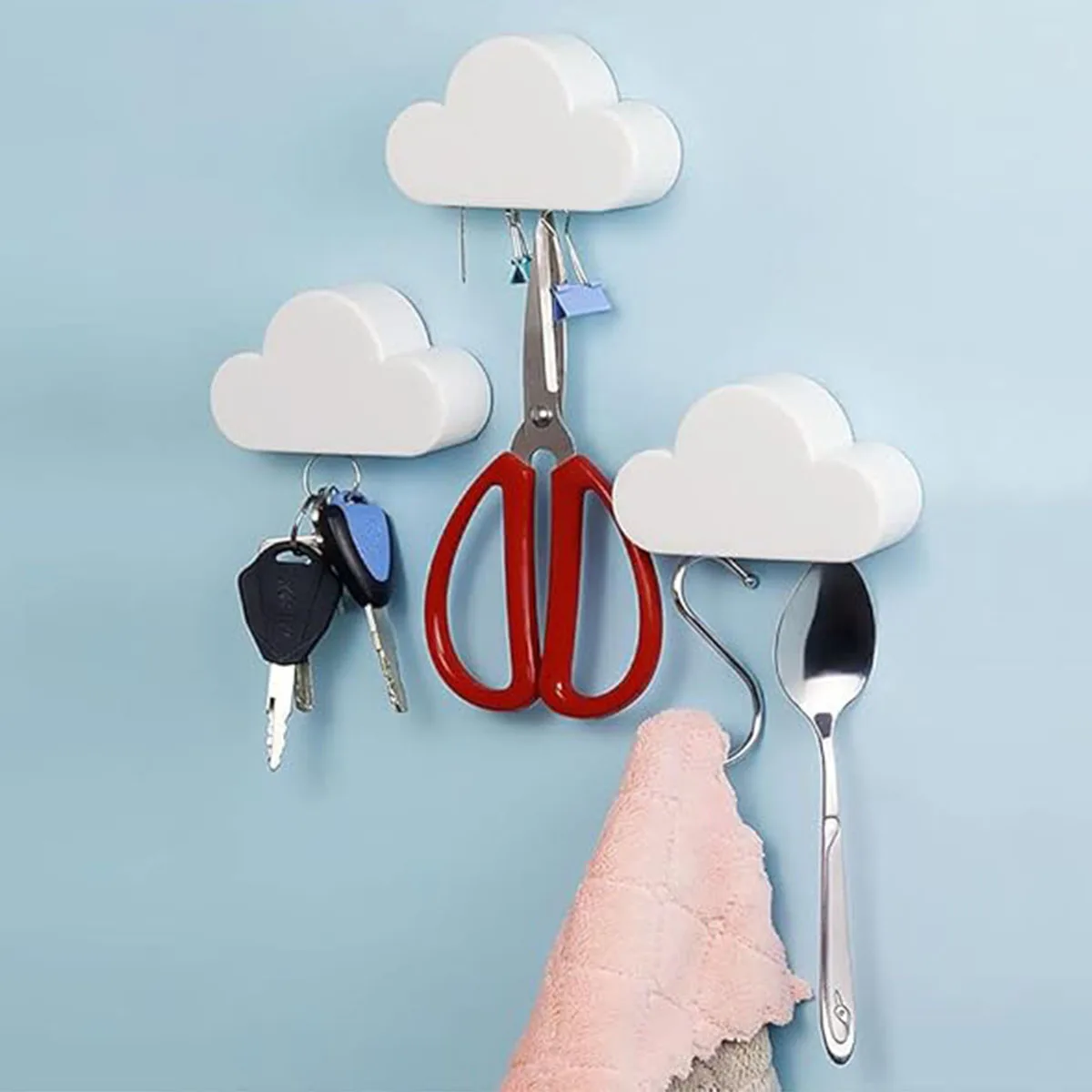 White Cloud Magnetic Key Holder  for Wall Hanger Organizer Easy to Mount  Powerful Magnets Keep Keychains Securely