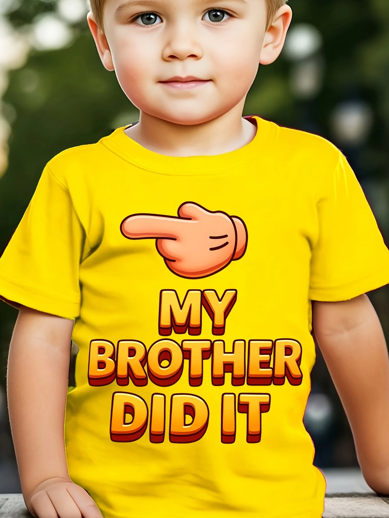 My Brother Did It Funny Finger Cartoon Text Graphic Print T Shirt Family Matching Boys Girls Kids Short Sleeve Daily Tees