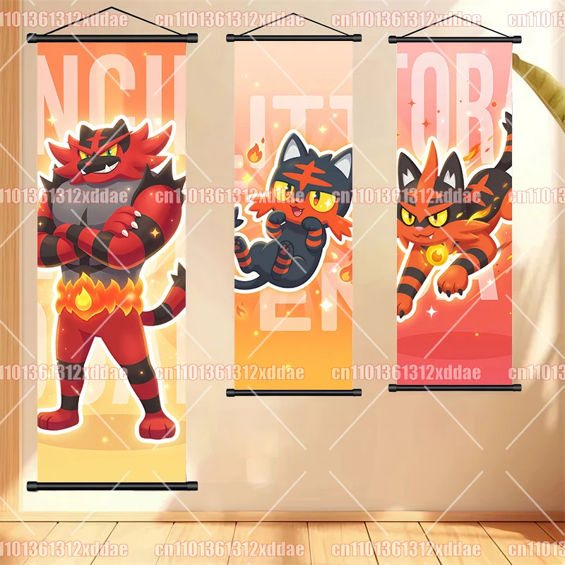 Pokemon Scroll Painting Dragonite Incineroar Litten Totodile Pikachu Anime HD Poster Whole House Wall Decoration Children's Gift view 5