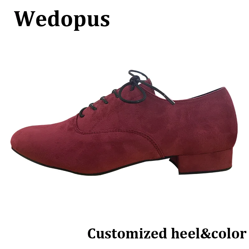 

Wedopus 2.5CM Burgundy Faux Suede Men's Ballroom Dance Shoes Soft Sole Indoor Dancing Shoes for Male