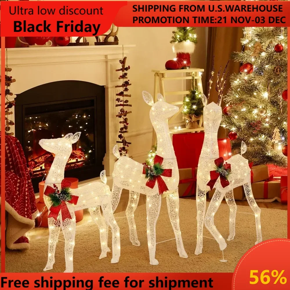 

3 Pieces Lighted Christmas Reindeer Family, Xmas Lighted Deer Decoration with 230 Warm White LED Lights, Indoor & Outdo