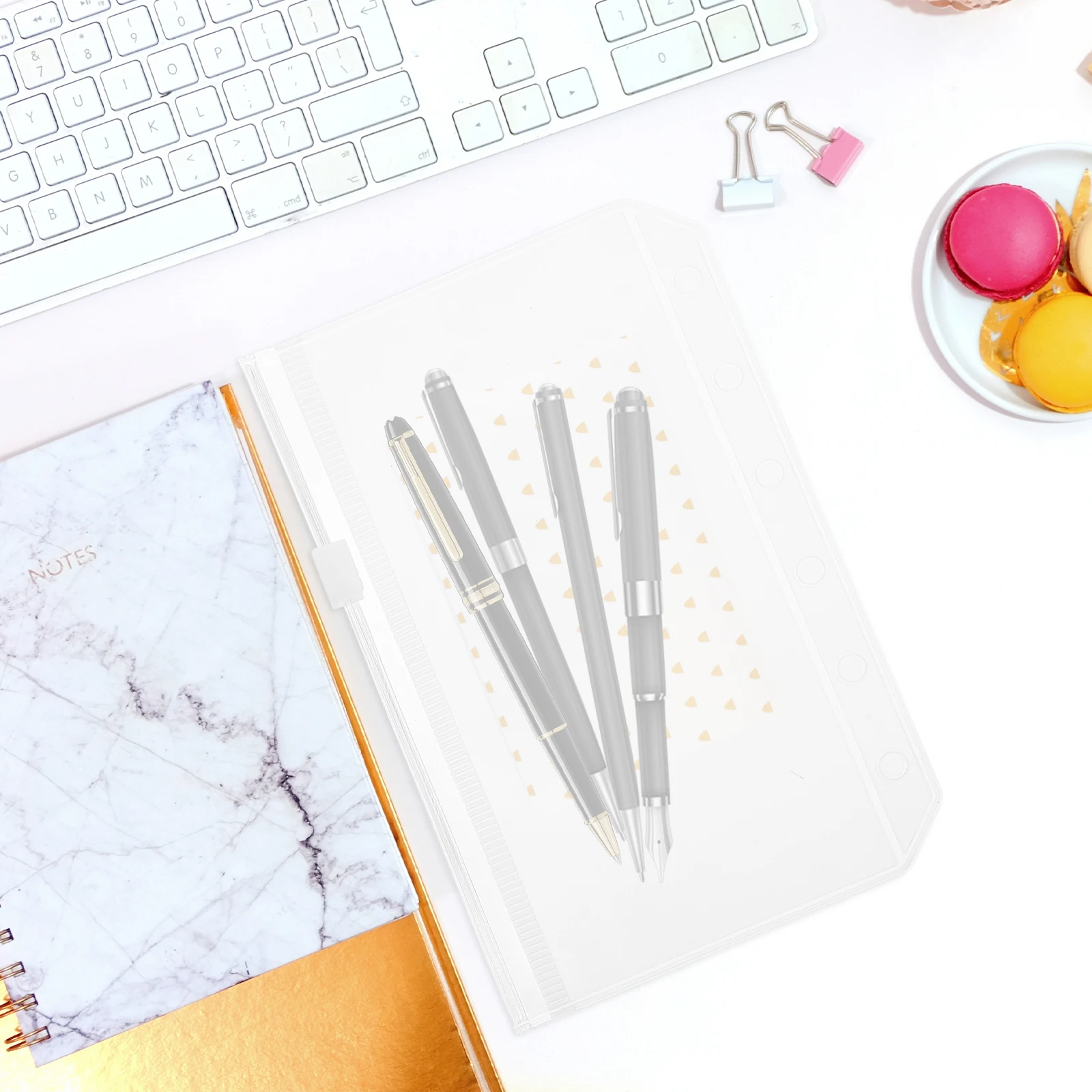 

5pcs Transparent File Bags A5 PVC Binder Storage Pouches Loose Leaf Documents Notebook Zipper pockets folders binder pouches