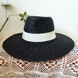 Classical Black Straw Hat Big Brim Summer Fedora Hats Men Women Panama Hat Sun Hat Church Party Performance Hat Boater Beach Hat