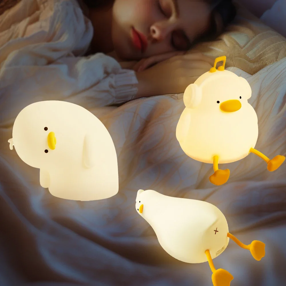 Cute Duck Rechargeable LED Night Light Silicone Lamp Bedside Cartoon Children Nightlights for Home Room Decor Birthday Gift