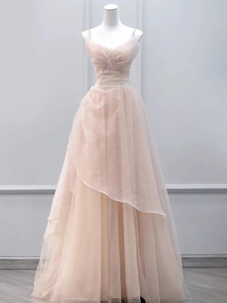 Pink Slimming Strapless Prom Dress Fairy Tale Maid of Honor Uniform Year End Par Evening Gown Sweet Sle Beaded mid Waist