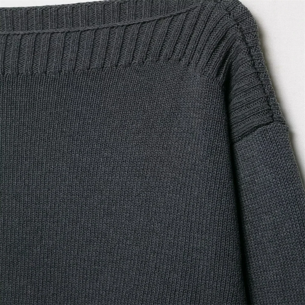 Neuer modischer und stilvoller einfarbiger, lockerer, langärmliger Strickpullover für Damen im Herbst und Winter