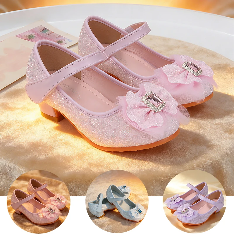 

NEW Gorgeous Girls Glitter Heels Mary Jane Dress Shoes + Bow Rhinestone Fairy Princess Wedding Pageant Kids Formal Occasion Shoe