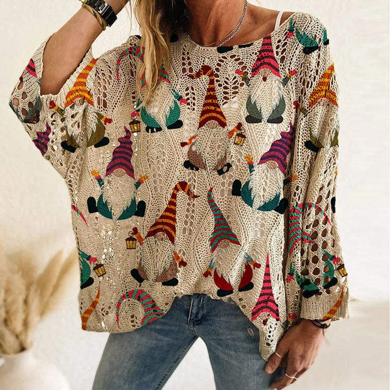 

Рождественская одежда с принтом Санта-Клауса и снеговика, женский сексуальный пуловер с круглым вырезом, свитер, осенние свободные вязаные блузки с рукавами «летучая мышь»