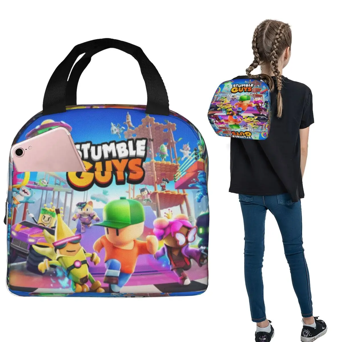 

Классические сумки для обеда Stumble Guys, изолированная коробка для бенто, портативная сумка для обеда, многоразовая термосумка-холодильник для женщин и детей, работа