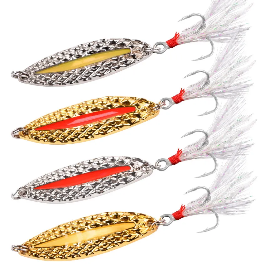 1pcs Metal Spoon Spinner Fishing Lure Hard Baits 2.5g-20g Sequins Lures Noise Paillette with Feather Treble Hook Fishing Tools