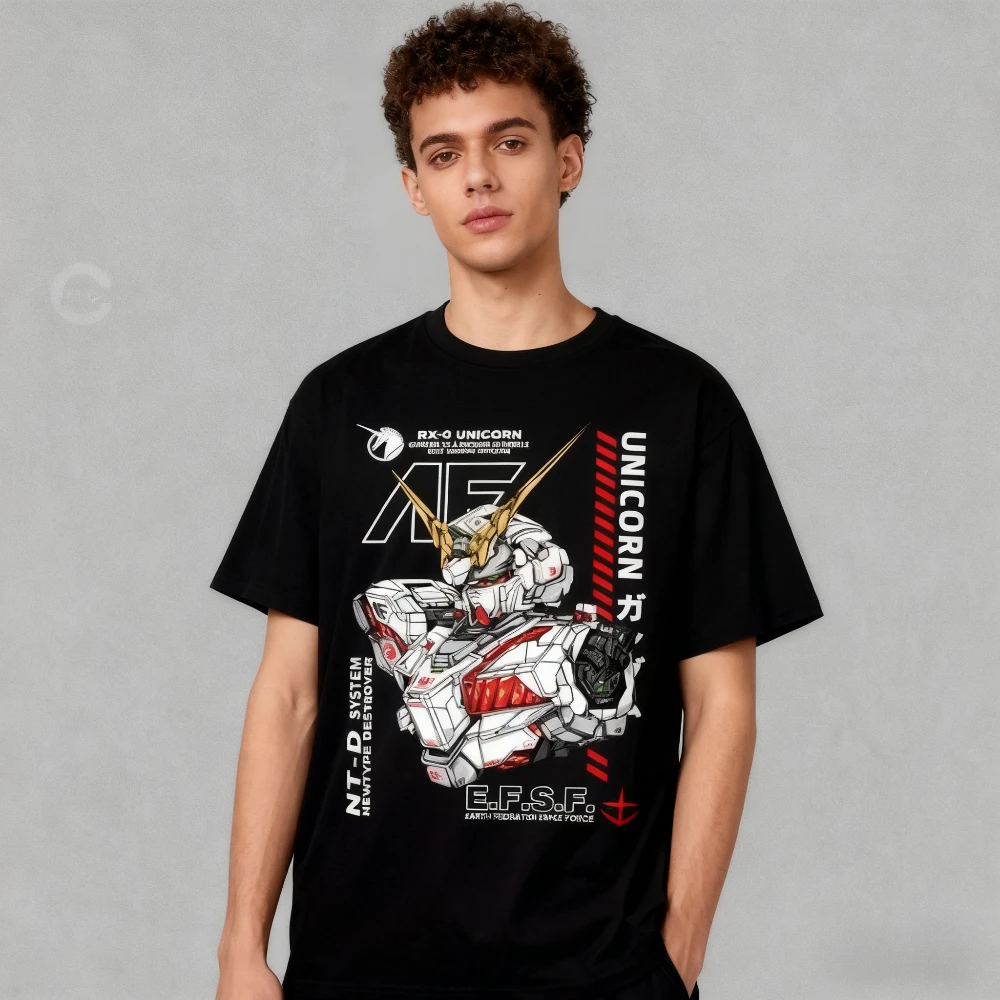 

Animation RX-0 Unicorn Gaoda Mobile Set Joint Secondary Element Футболка с короткими рукавами Мужская и женская популярная футболка с круглым вырезом