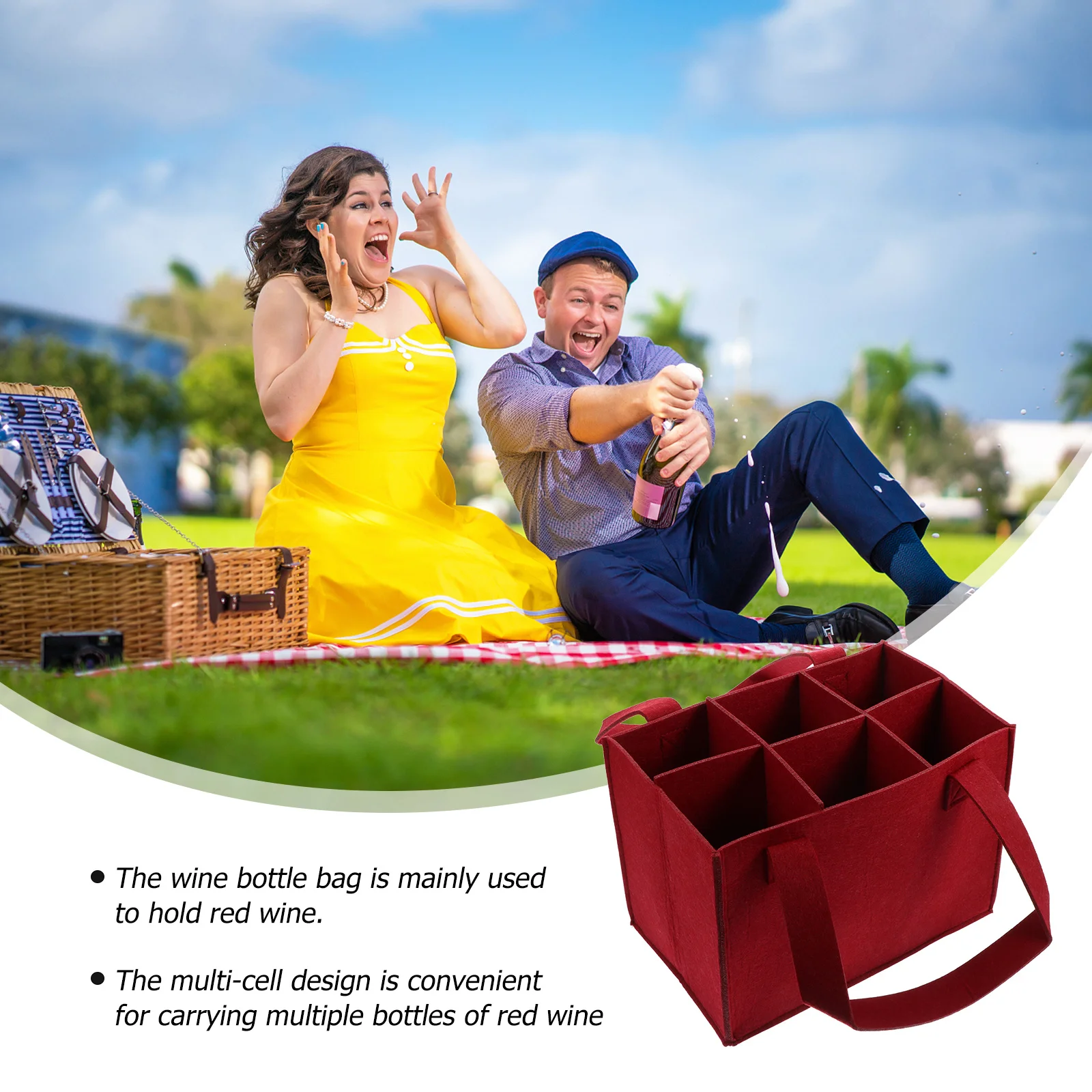 

1Pcs Felt Wine Bottle Gift Tote Bag Multi-Cell Carrier for 6 Bottles Reusable Wine Storage Pouch Portable Travel Picnic