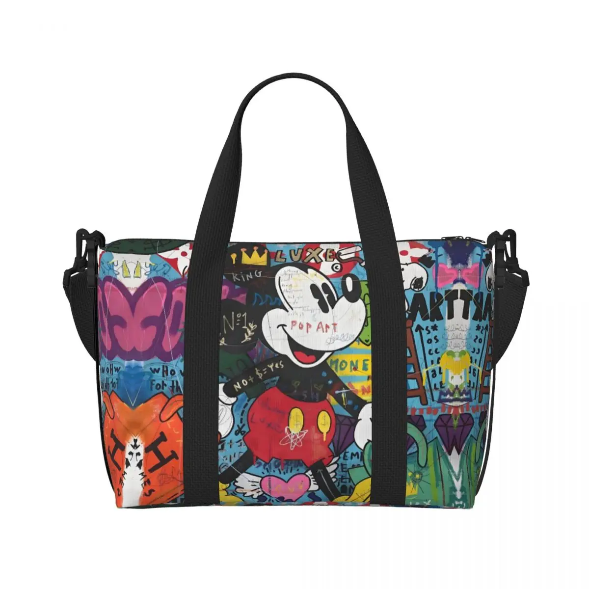 Custom Large Mickey Mouse Tote Bag Women Graffiti Cartoon Cute Print Animation Shoulder Shopper Gym Beach Travel Bag