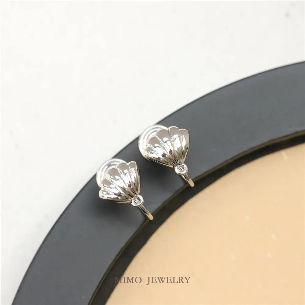 Copper Plated Real Gold Cute Fat Shell 925 Silver Needle Stud Earrings DIY Handmade Charm Accessories