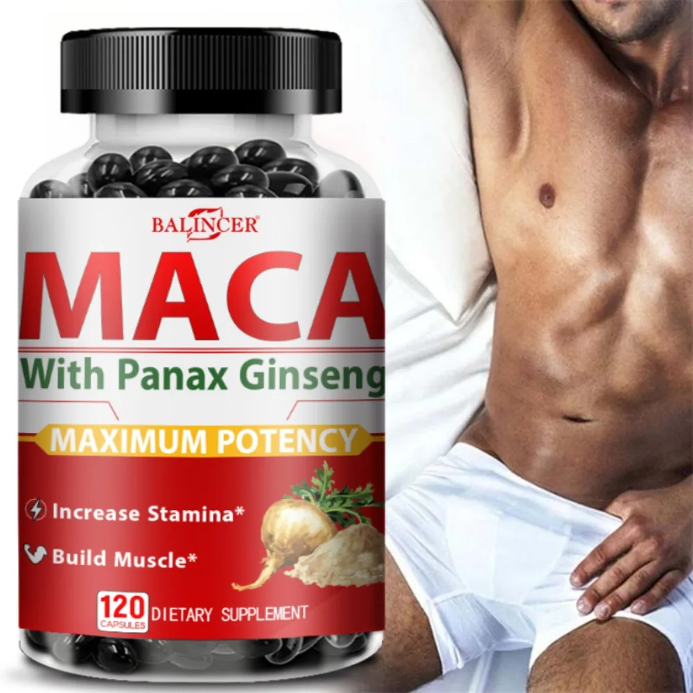 Maca Root Capsules with Ginseng, Ashwagandha, - Increases Energy, Strength, Vitality, Performance and Focus