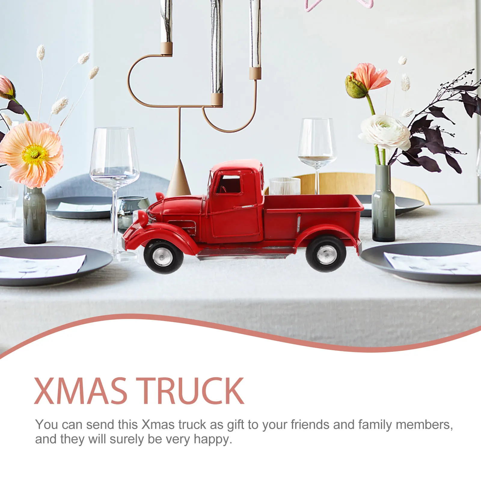 

Dining Table Red Truck Ornaments Christmas Decor for Car Decorations Iron Sculpture