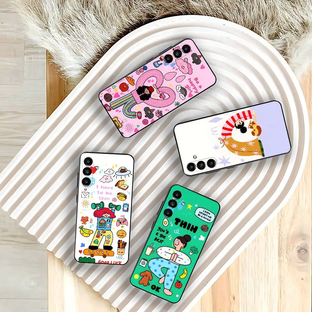 

Cute Yoga Girl Cat Aesthetic Phone Case Silicone Soft For Samsung Galaxy A73,31,32,72,41,53,52,71,22,5G,Note,J7,8,9