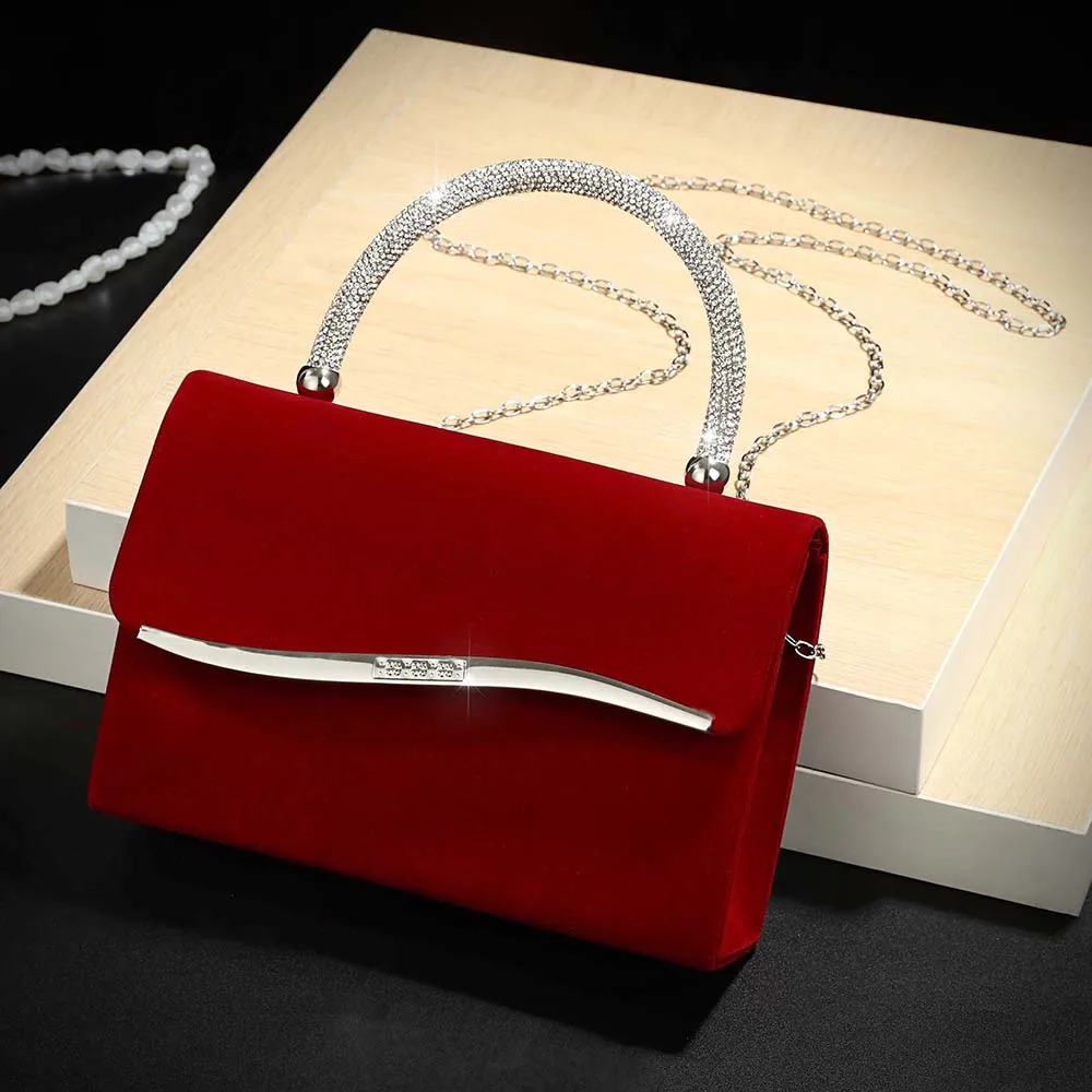 New wine red velvet diamond-encrusted handbag for ladies a luxurious small square bag for dinner parties and a fashionable met view 3