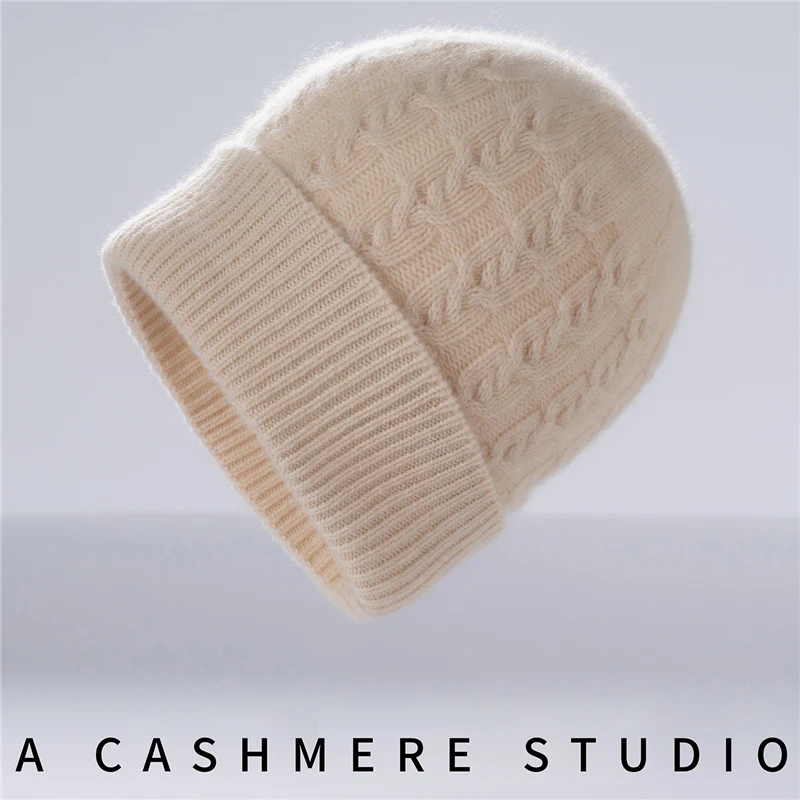 

100% cashmere hat retro twisted flower warm hat thickened men's women's Cashmere hat winter knitted ear protection hat cold hat