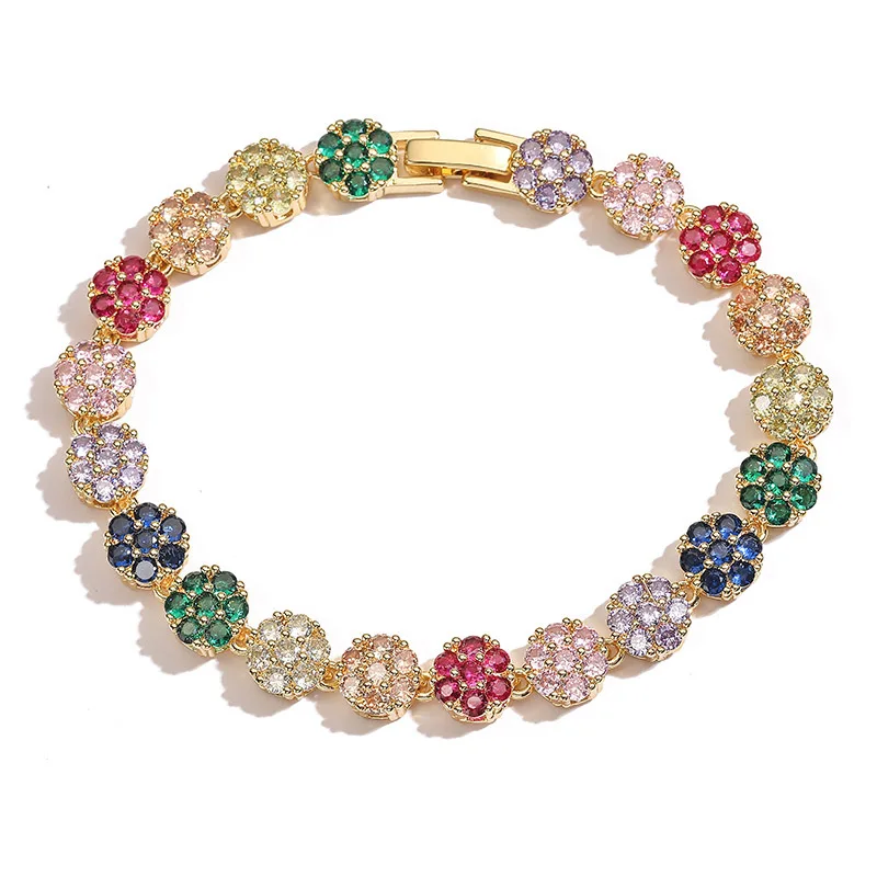 

Women's bracelet plated with 18k gold, colorful crystal zircon flowers, fashionable jewelry, couple gifts