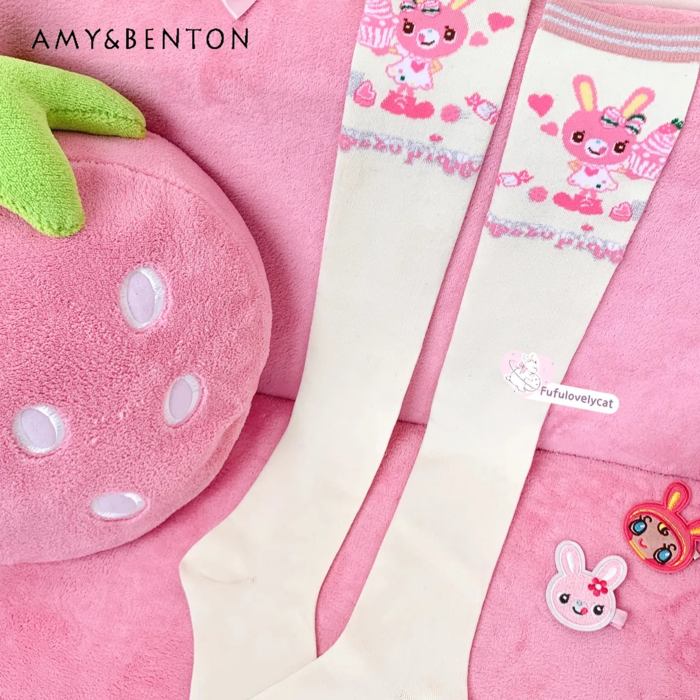 Kawaii Two-dimensional Girl Cute Pink Stockings Sexy Thigh High Stockings Japanese Retro Sweet Cute Love Print Knee High Socks