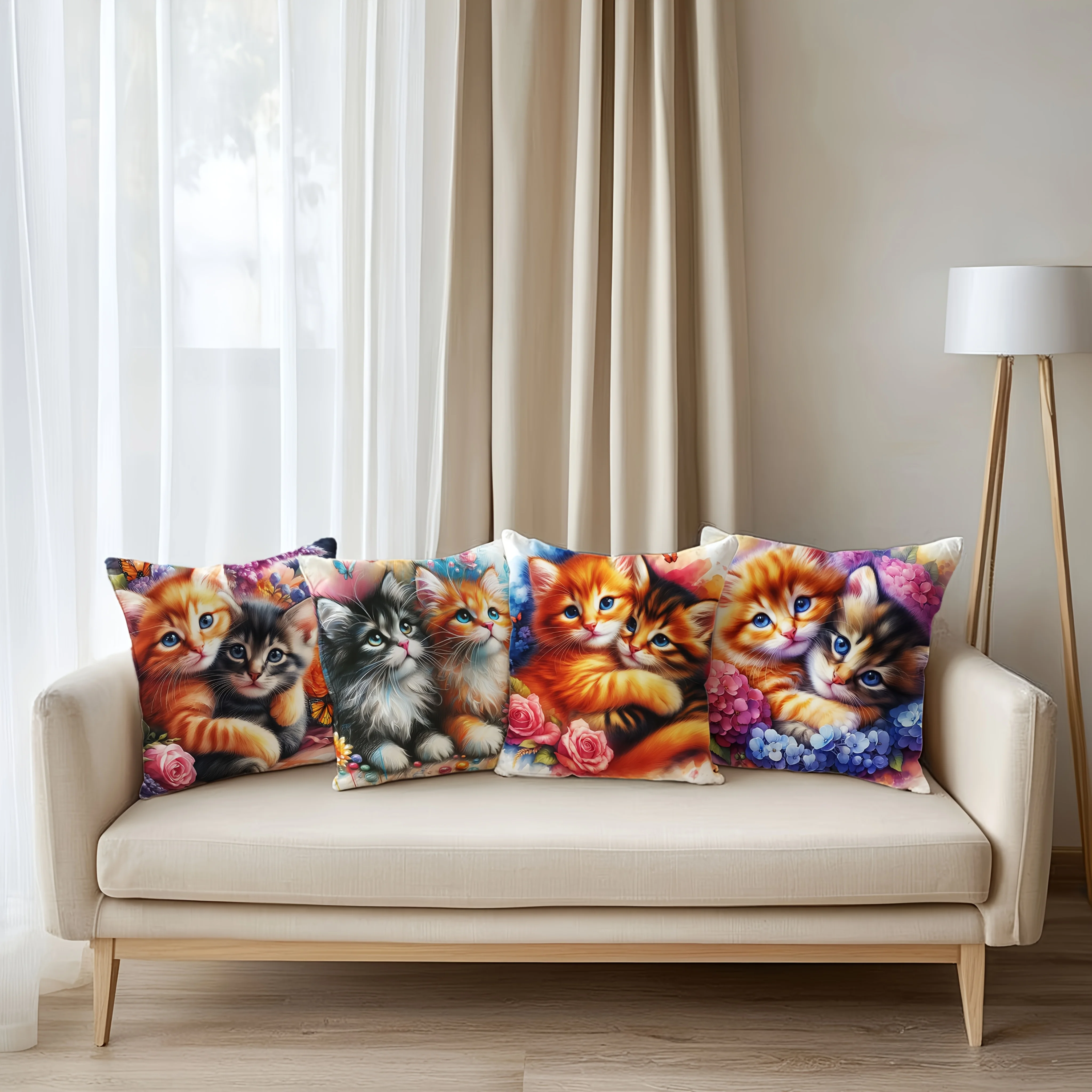 New Year Multi-size Cute Little Cat Pattern Print Pillowcase Merry Christmas Decoration Cushion Pillow Cases Home Xmas Ornament