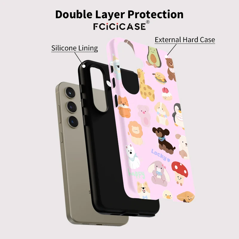 Fcicicase Cassa Del Telefono Per Samsung Galaxy A26 A56 A16 A36 5G Simpatici Animali Del Fumetto Orso Cani Modello Antiurto Opaco Copertura Del PC