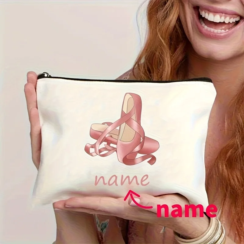 Personalized Ballet Shoe Print Design Nam Zippered Organizer Suitable Friends Besties Foldable Makeup Bag Toiletry Pouch Travel