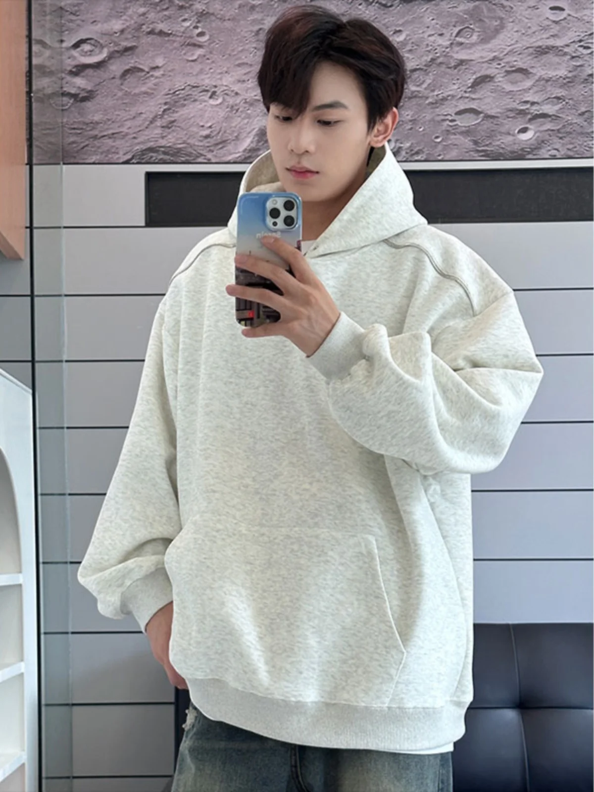 

Мужская толстовка на молнии Heavyweight с капюшоном, осенне-зимняя, из двухслойной ткани, в американском уличном стиле, свободного кроя, с длинными рукавами