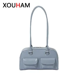 XOUHAM Retro Red Women Satchel Bag PU Leather Multi Pocket Luxury Designer Handbag Female Shoulder Underarm Bag Tote Purses