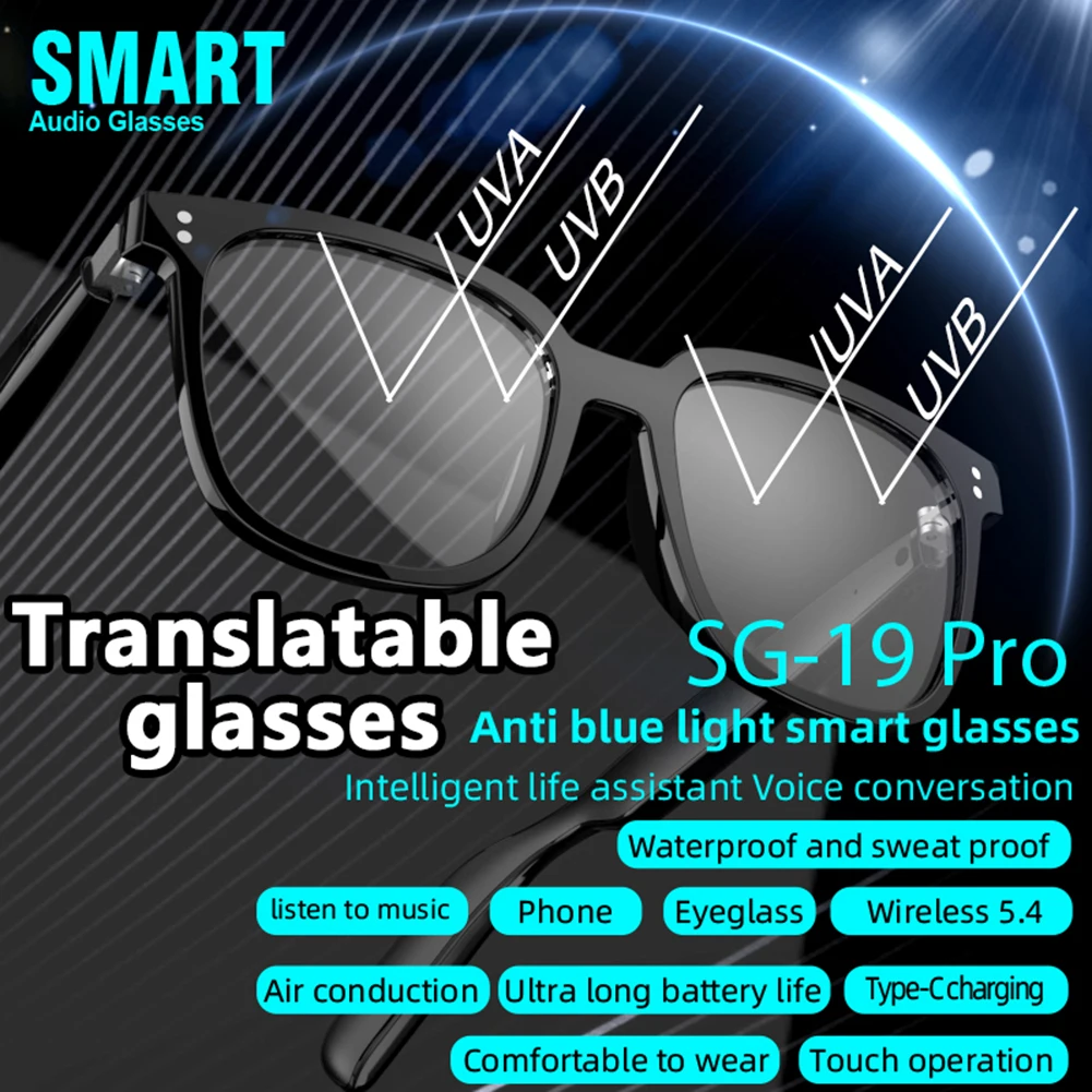 AI Smart Translate Eyeglasses BT 5.4 Call Intelligent Translator Glasses Rechargeable Polarized Lens Smart Glasses for Men Women