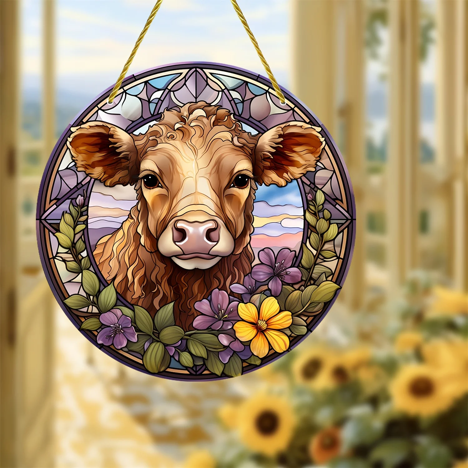 Cow Lover Beautiful Stained Glaze Art Window Decor,Sun Catcher,Sunshade,Family,Lover,Friends,Yard,Room, Home, door Welcome