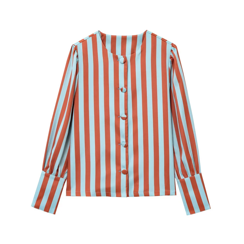 Haut à manches bulles pour femmes, vêtements d'automne, style européen et américain, à la mode, polyvalent, décontracté, rayé