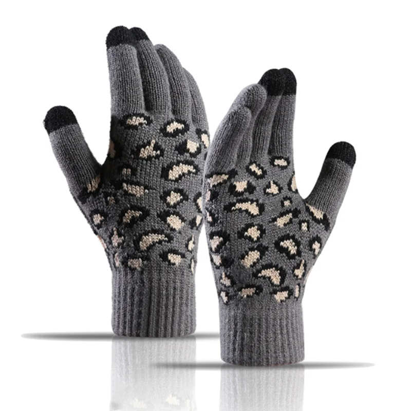 Guantes cálidos de invierno para mujer, guantes tejidos con estampado de leopardo para pantalla táctil, guantes para hombre, regalo de Navidad para